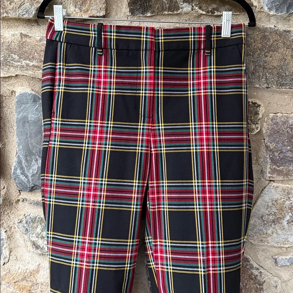 J.Crew Ruby Plaid Pants Black Stewart Tartan Size 6 Holiday Stretch Slim Fit